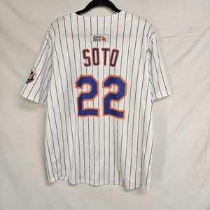 New York Mets Juan Soto #22 White Pinstripe Jersey MLB Adult Size X-Large  Promo